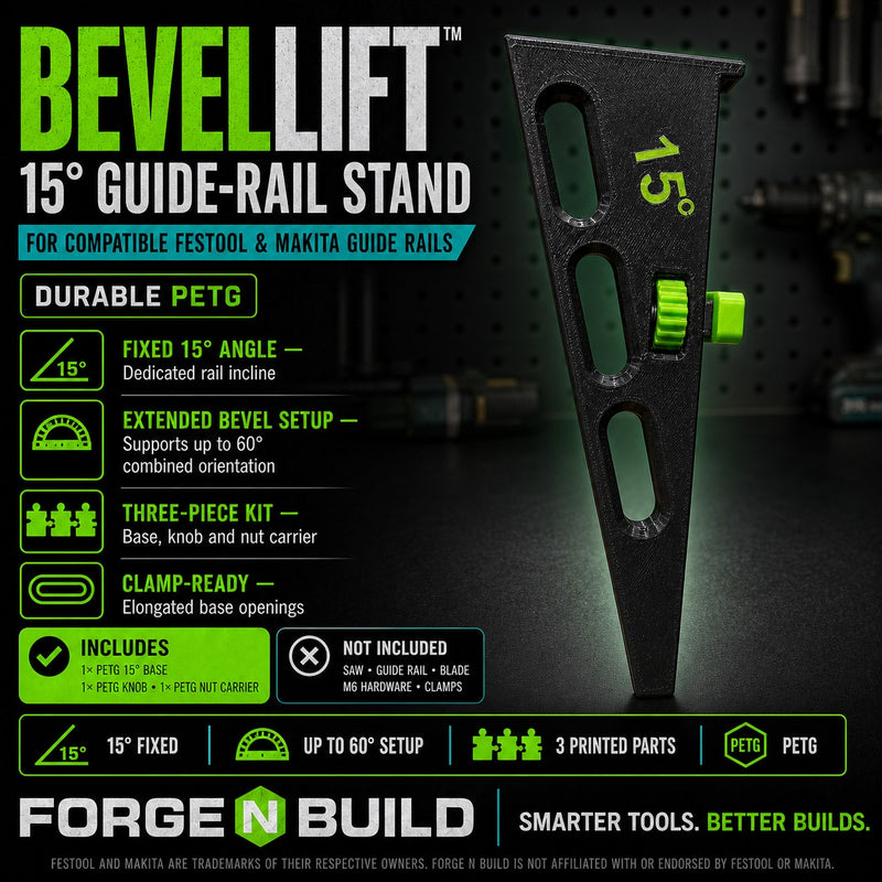 01 — BevelLift™ 15-degree Festool and Makita guide-rail stand cover