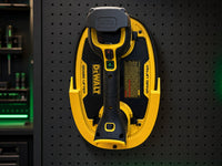 02 — LiftDock™ yellow PETG wall mount with DeWalt Grabo DCE592 installed