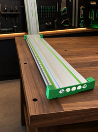 03 — StackTrack™ green upper and five-hole lower holders shown with Festool guide rail
