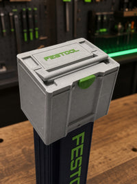 04 — Close-up of the Domino Dispenser Systainer-inspired top and original physical FESTOOL marking