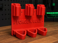 05 — SixDock™ red PETG organizer elevated workbench view