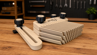 05 — Fully assembled horizontal table featherboard in beige and black PETG